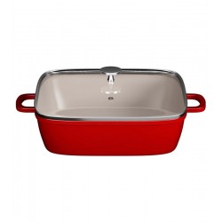Caçarola 28cm Quadrada Vermelho Com Tampa De Vidro Fundo Indução